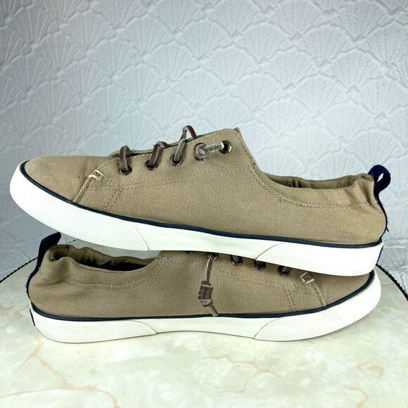 Sperry Sneakers Women 9.5 Brown Canvas Pier View Elastic Back Casual Chic Shoes - Picture 10 of 13